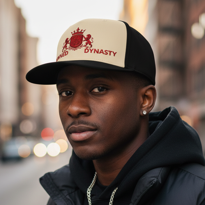 Handsome young Black man wearing Crown and Kin Launch Edition cap, urban streetwear style